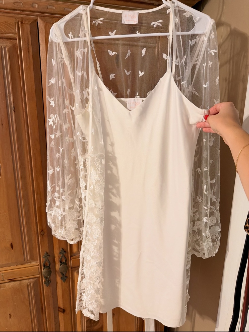 Sheer Floral Overlay White Slip Dress